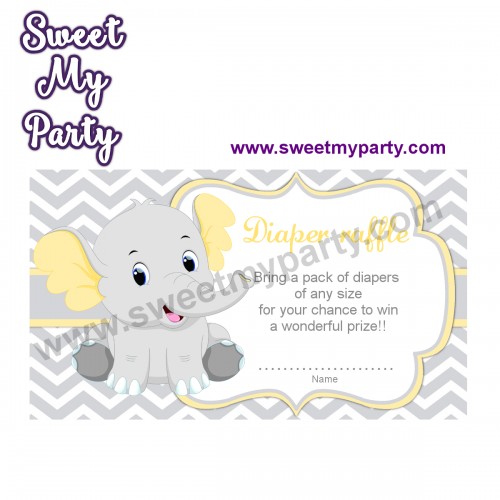 Yellow and Grey Elephant diaper raffle,(005ebs)